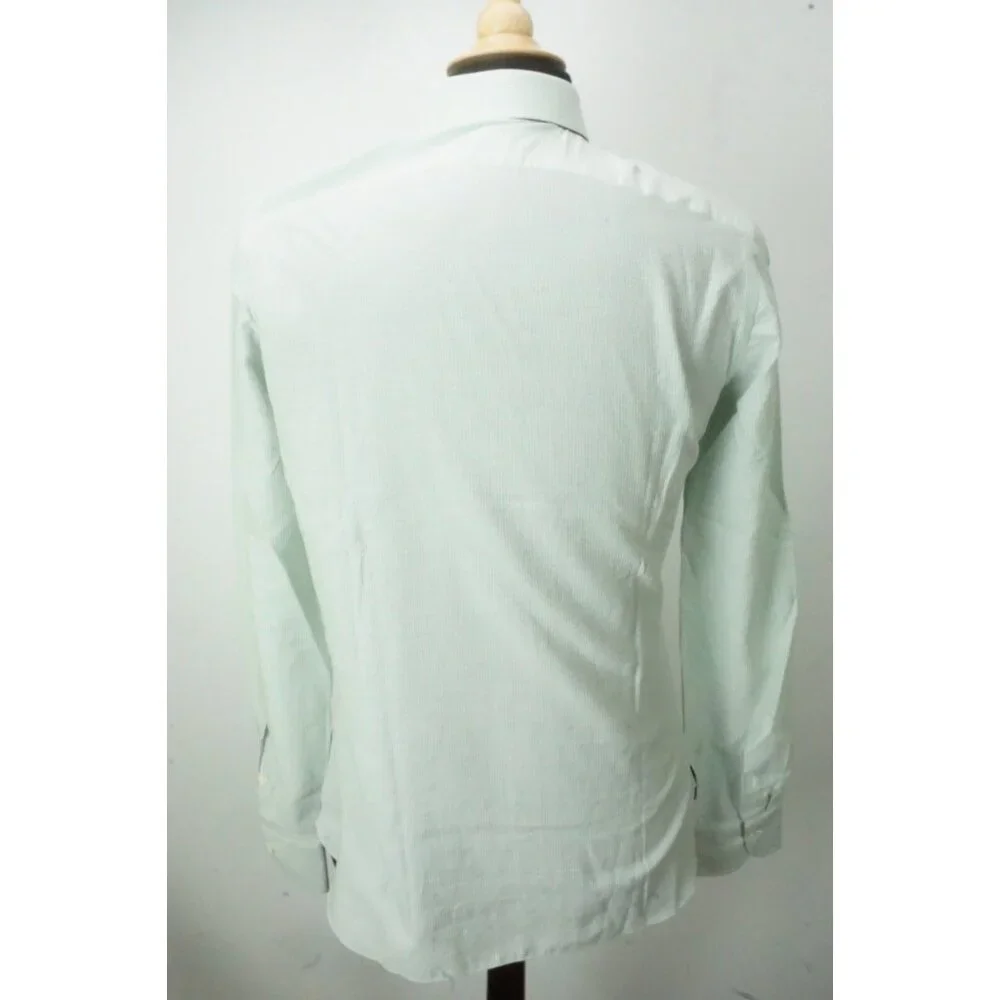 Isaia Seersucker Blue White Striped Dress Shirt Sz 39 15 1/2 BRAND NEW